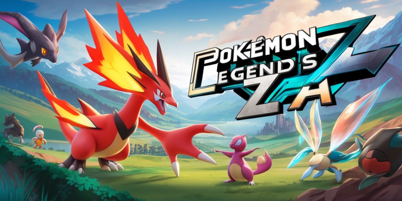 A detailed illustration of the Pokémon Legends: Z-A game, featuring a vibrant and dynamic scene with various pokémon and characters, set against a stunning landscape with rolling hills and majestic mountains, with a mix of warm and cool colors, including shades of blue, green, and earthy tones, and a bold, eye-catching font displaying the game's title, with the words Pokémon Legends in a modern, sleek style and the letters Z-A in a futuristic, metallic style, and in the foreground, a few key pokémon from the game, such as a large, fiery pokémon with sharp claws and teeth, and a smaller, more agile pokémon with iridescent wings and a shimmering tail.